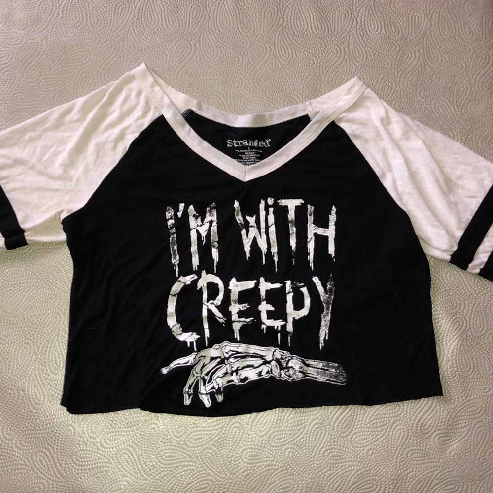 Black and white mid sleeve cropped shirt